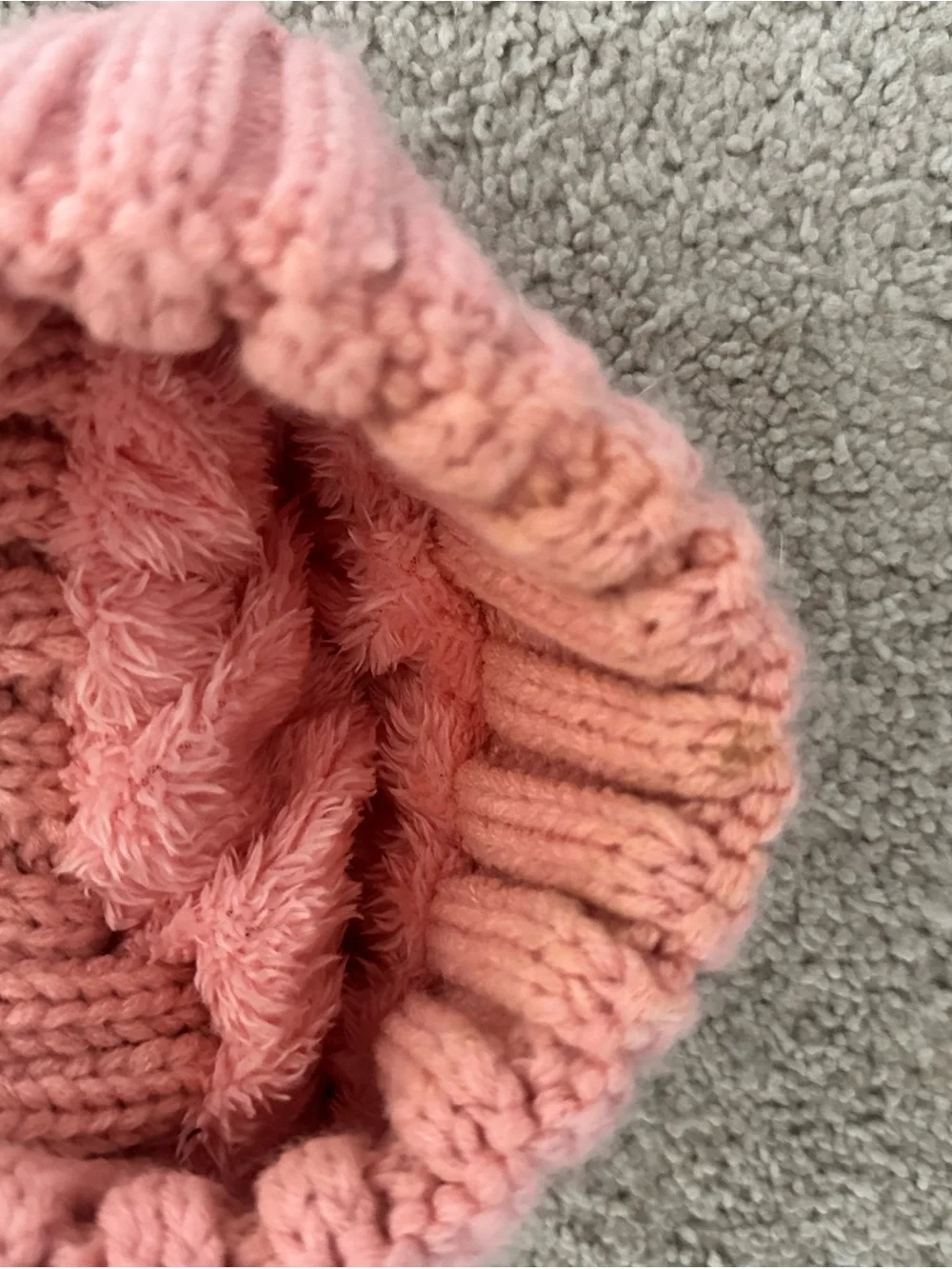 Cable Knit Pom Beanie in Blush Pink by
